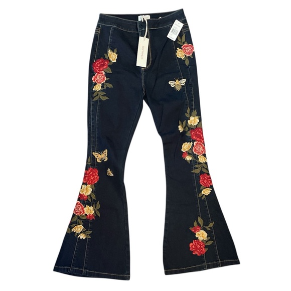 NWT Driftwood Veda Flare Jeans FLORAL EMBROIDERED SIZE 27 - Picture 2 of 4